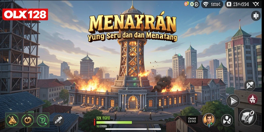 Screenshot gameplay dari OLX128 yang menunjukkan menara dan musuh.